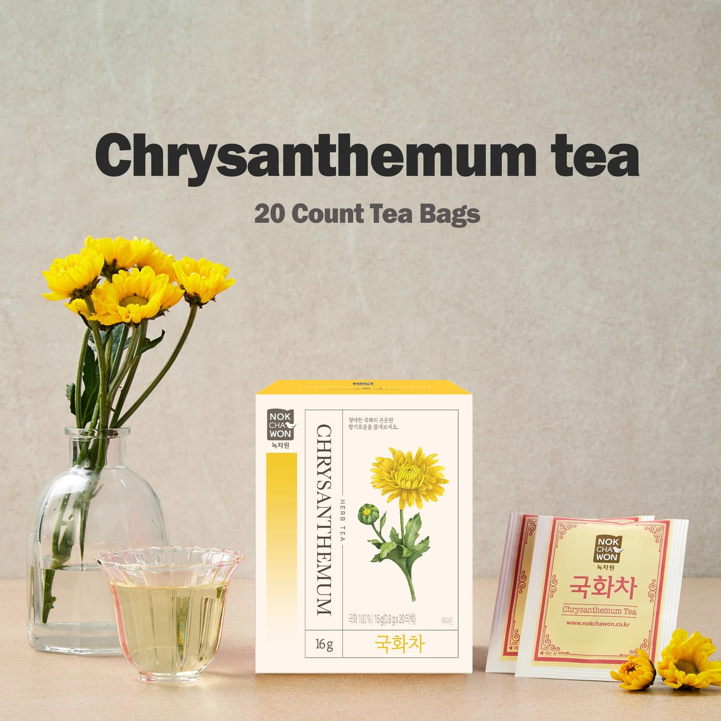 Nokchawon Chrysanthemum Tea, Premium Herbal, Caffeine Free, 20 Tea Bags, 0.56oz (16g)