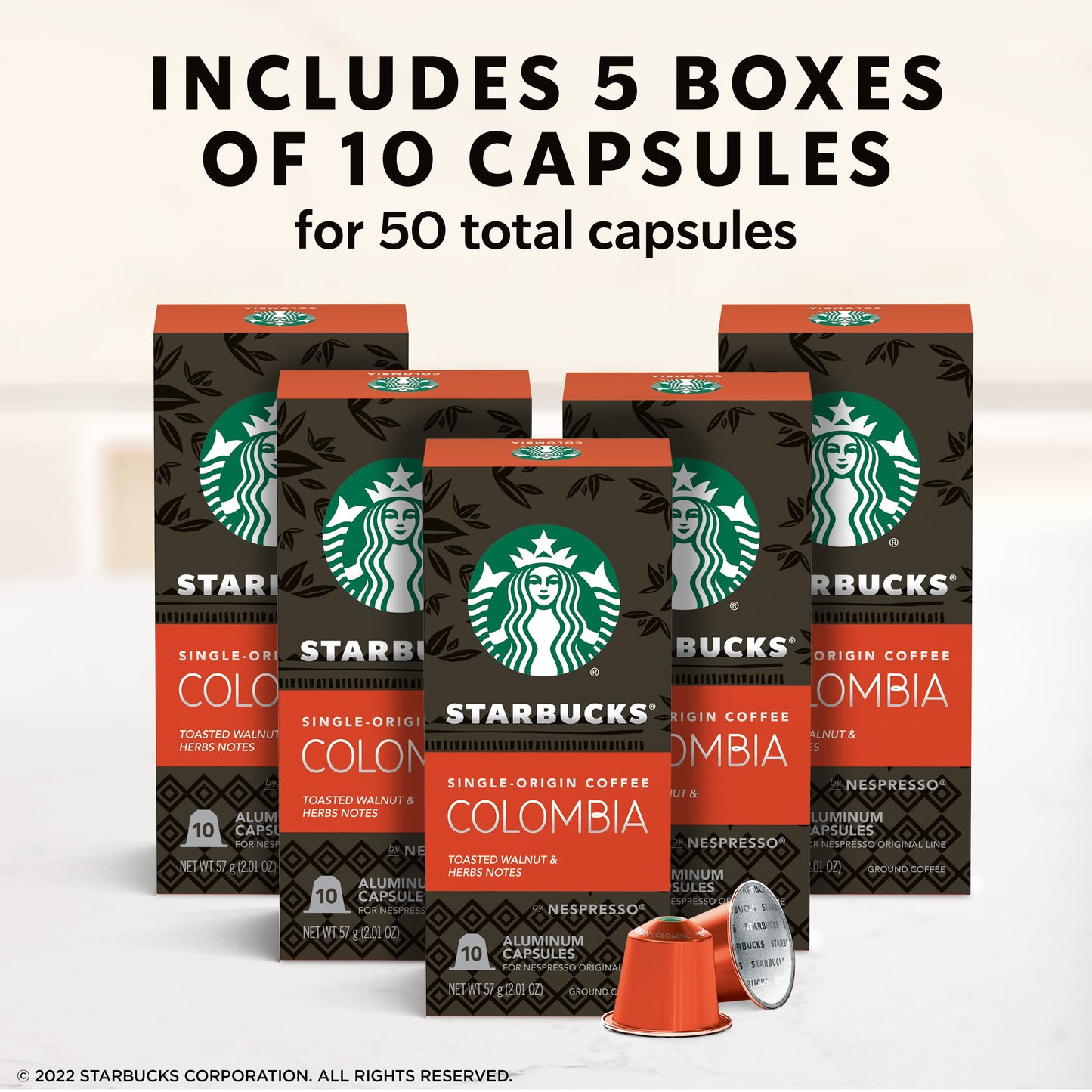 Starbucks Single - Origin Coffee Colombia by Nespresso, 2.01 oz  57 g, 5 Pack