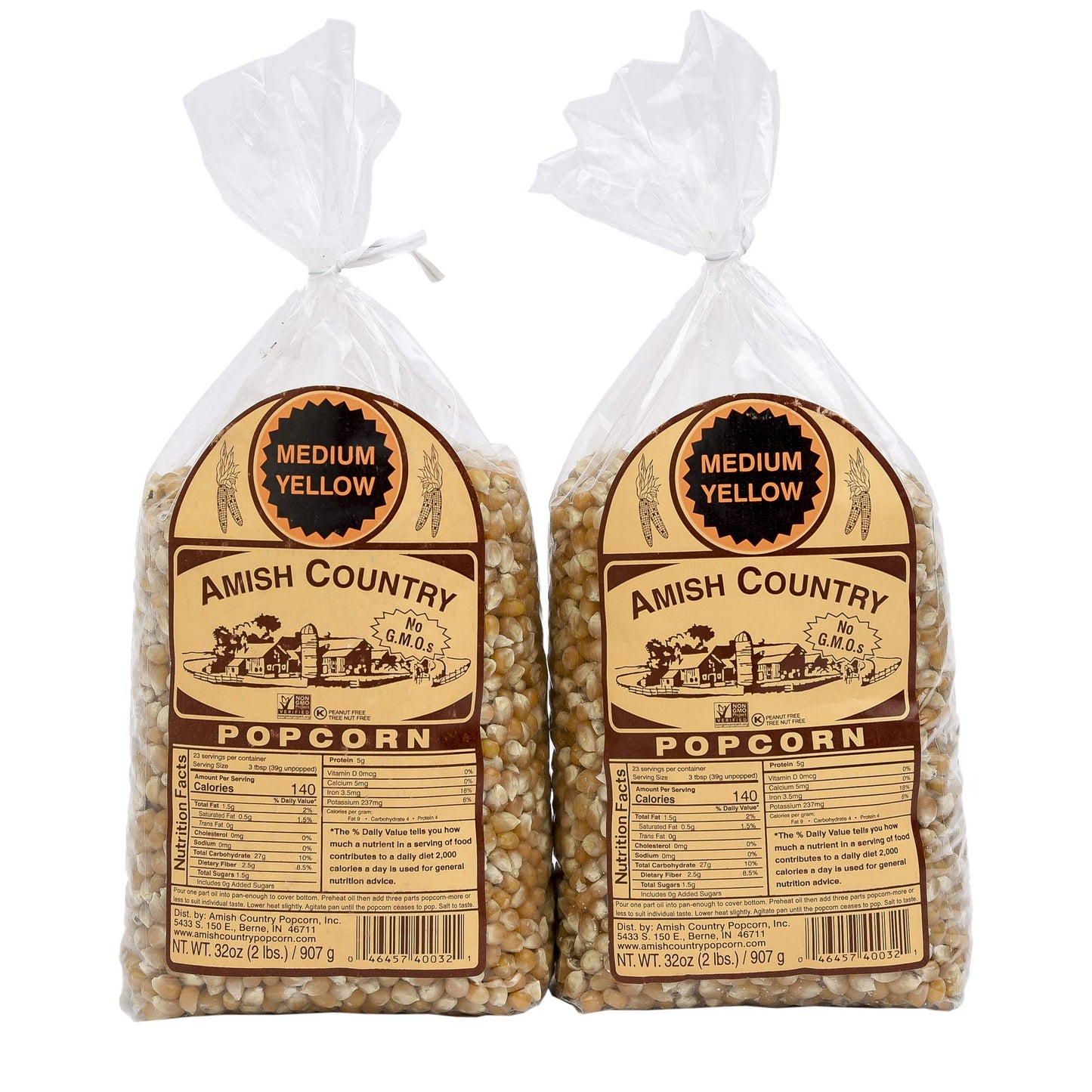 Amish Country Popcorn | 2 lb Bags | Popcorn Kernels | Old Fashioned, Non-GMO and Gluten Free (2 Pound (Pack of 2), Medium Yellow