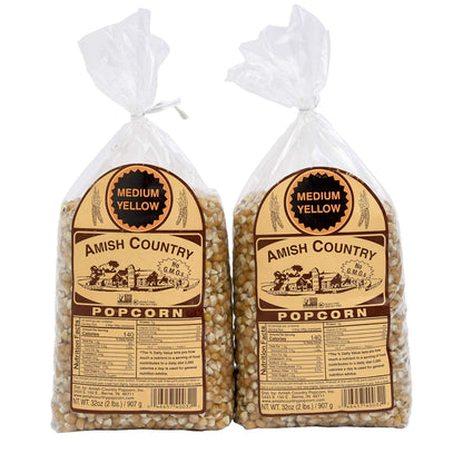 Amish Country Popcorn | 2 lb Bags | Popcorn Kernels | Old Fashioned, Non-GMO and Gluten Free (2 Pound (Pack of 2), Medium Yellow