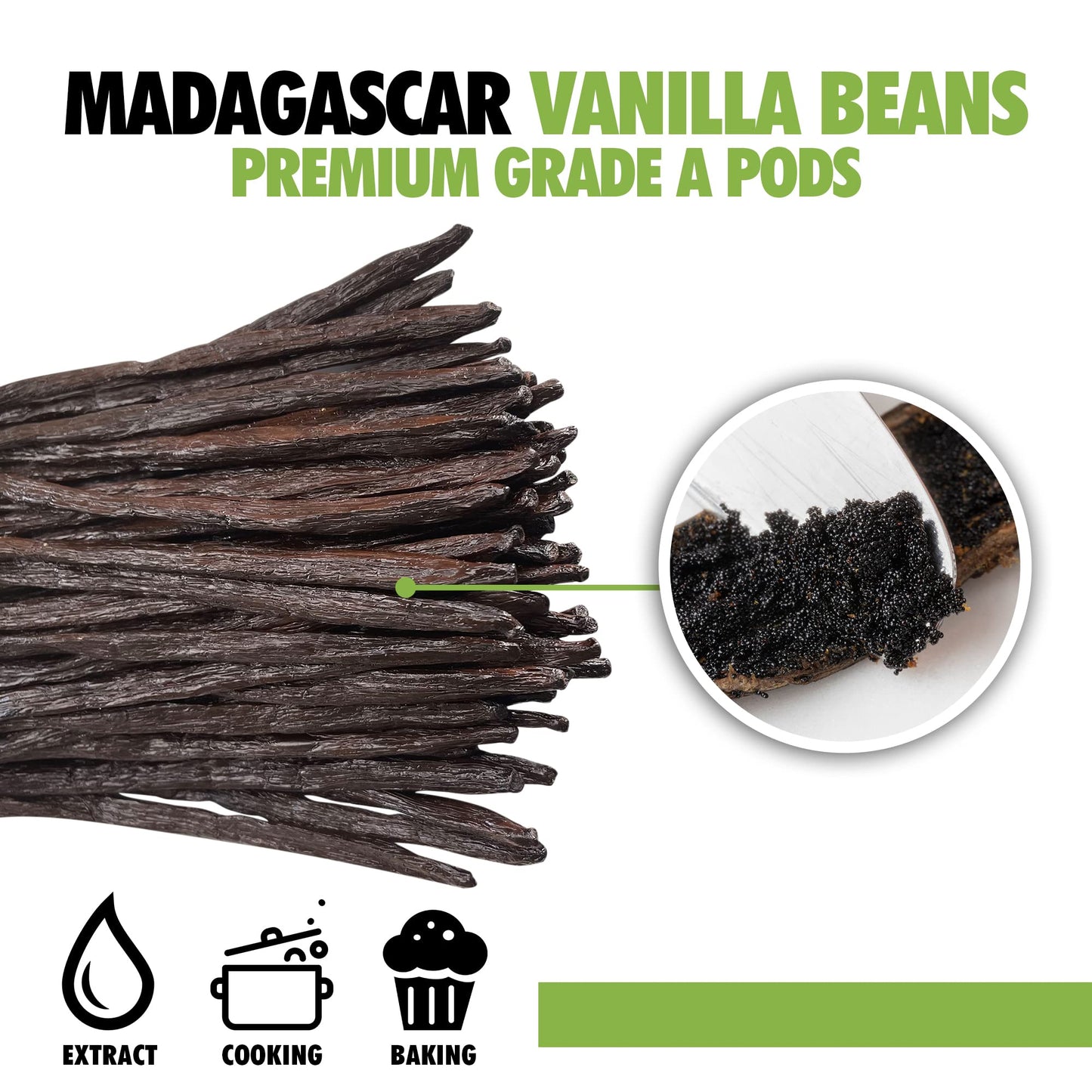 FITNCLEAN VANILLA Organic Madagascar Vanilla Beans Grade A 1Lb Non-GMO Whole Pods 7-8 for Cooking and Extracts
