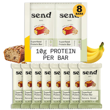 Send Bars Plant-Based Vegan Healthy Protein Bars, With Greens (Banana Bread, 8 Bars) – Only Real Ingredients, Zero Added Sugar, Gluten-Free, Dairy-Free