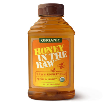 Organic Honey In The Raw  14 oz Squeeze Bottle  Pure Raw & Unfiltered Honey  No Additives  Gluten and BPA Free  USDA Certified  for Coffee  Tea  Yogurt  Baking and More