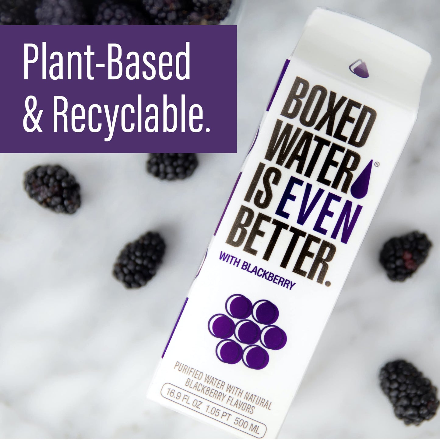 Boxed Water 16.9 Oz. (12 Pack) Blackberry Flavored Water - Purified Drinking Water In 92% Plant-Based Boxes – Zero Calories & Sugar Free, More Sustainable Than Plastic Bottled Water