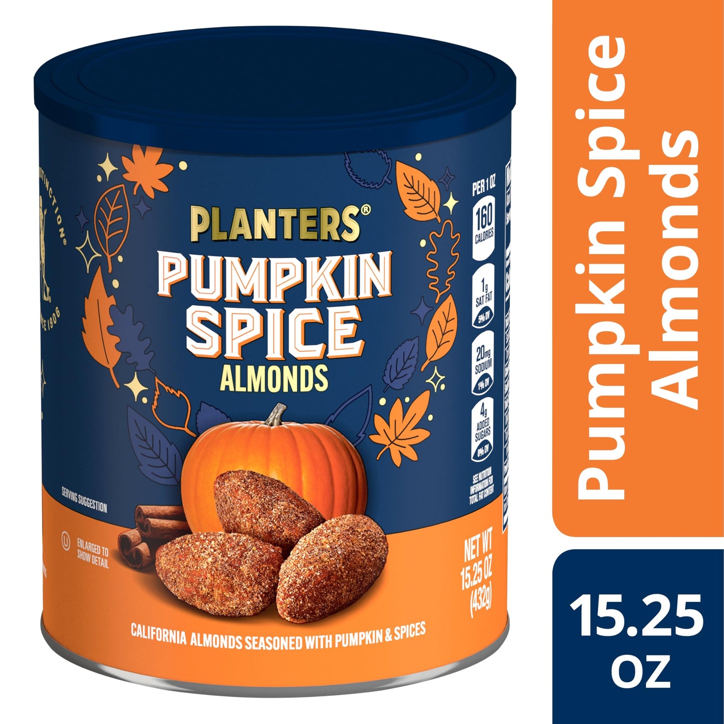 PLANTERS Pumpkin Spice Almonds, Flavored Nuts, 15.25 oz Canister