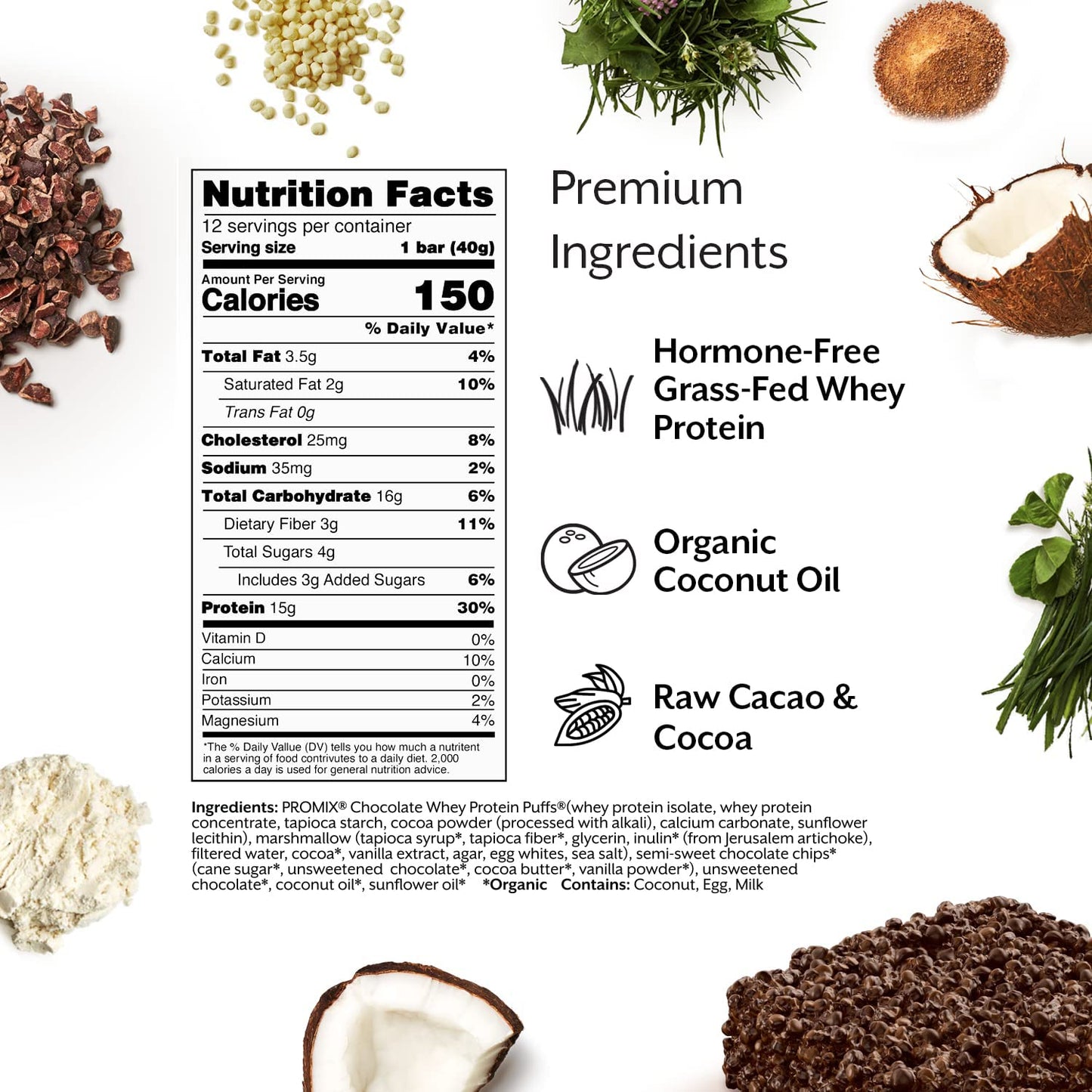 Promix Nutrition Protein Puff Bars, 12-Pack - Chocolate Chip - Marshmallow Crispy Treat - Great Tasting & Healthy On The Go Snack - High Protein & Low Calorie - Non-Gmo & Free From Gluten, Soy, & Corn