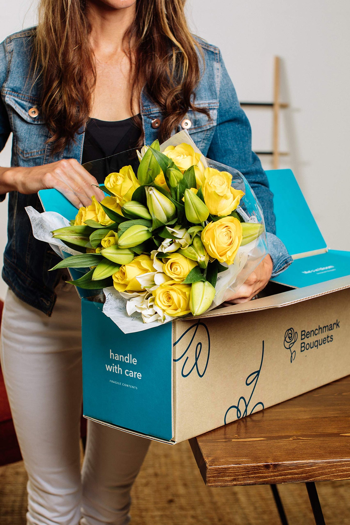 BENCHMARK BOUQUETS - Yellow Roses & Lilies (Glass Vase Included), Next-Day Delivery, Gift Fresh Flowers for Birthday, Anniversar