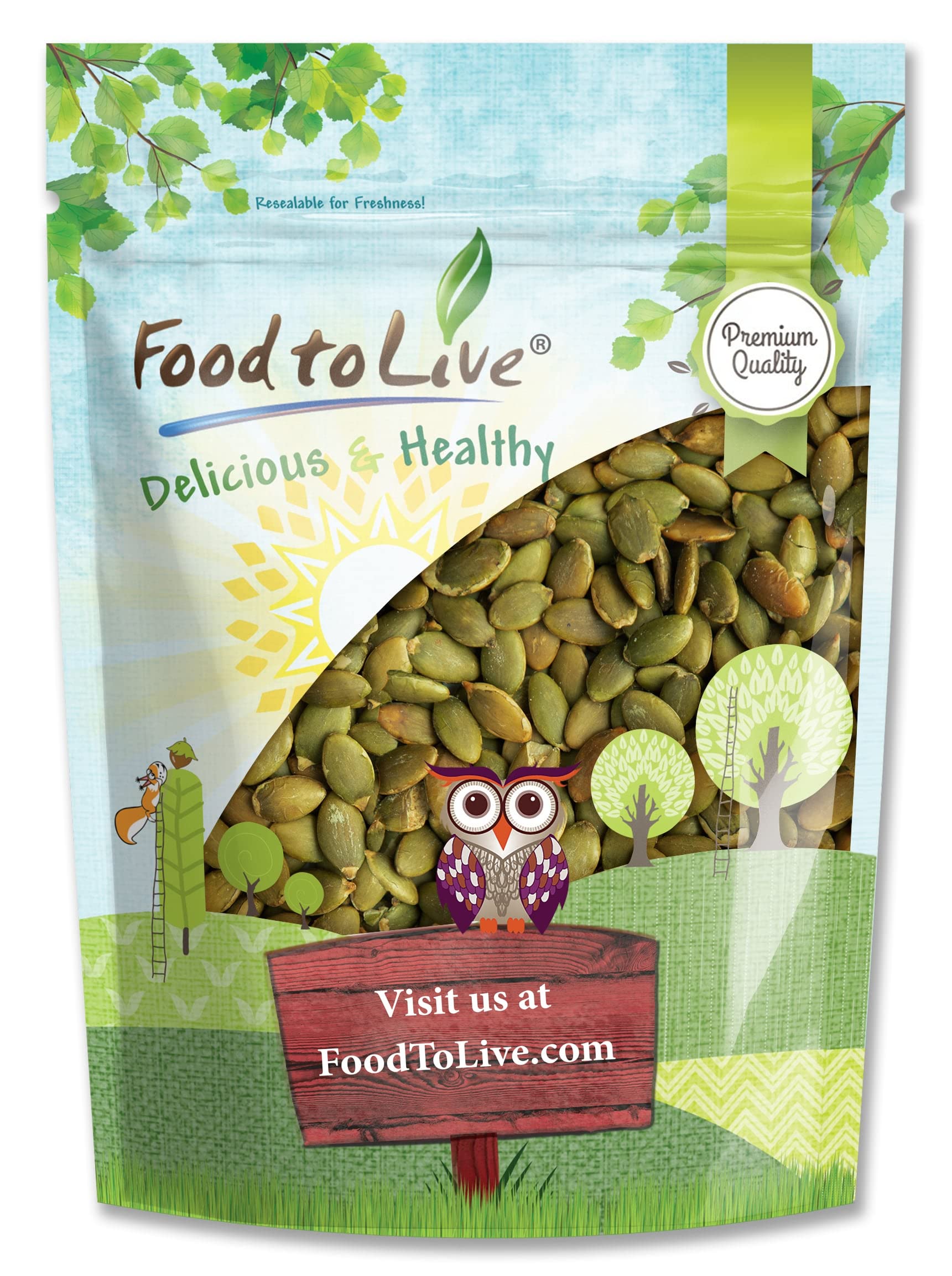 Food to Live Dry Roasted Pumpkin Seed Kernels, Unsalted, 2 lb, Vegan, Keto-Friendly, High Protein, Great for Snacking