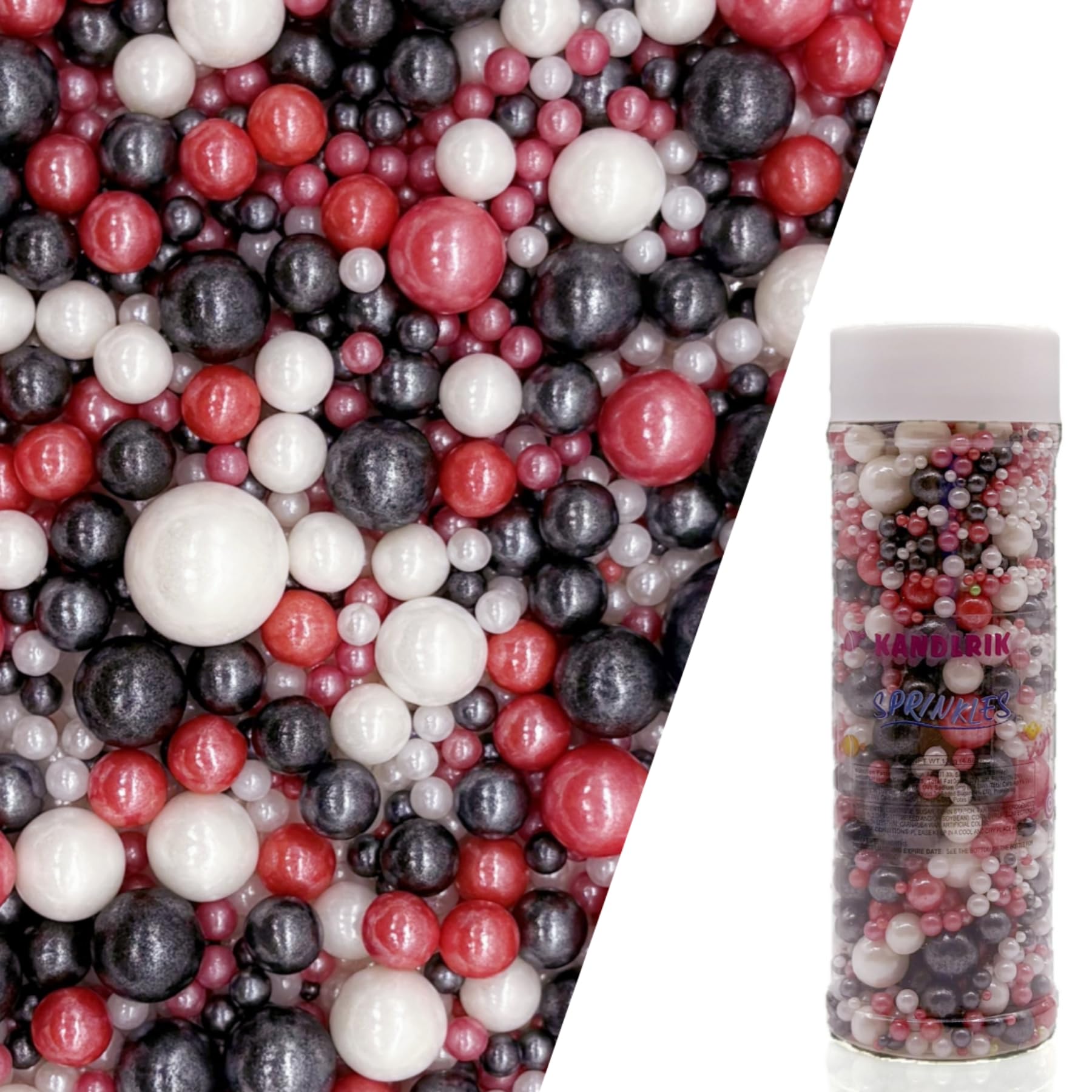 Edible Red & Black & White Sugar Pearls Sprinkles Candy Mix Size Pearls Cake Decorations Cupcake Toppers Decorating Perfect for 