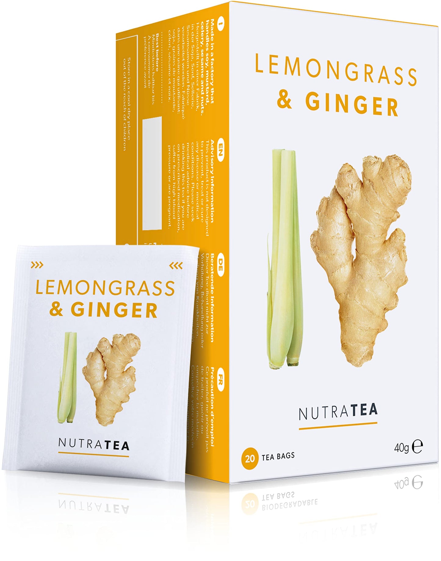 Nutra Tea - Lemongrass & Ginger Tea - 40 Tea Bags - Herbal Tea - (2 Pack)