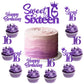 Joymemo 25 Pack 16Th Birthday Cake Decorations Purple, Sweet 16 Sixteen Cake Topper, Happy Birthday Sweet 16 Cupcake Toppers For