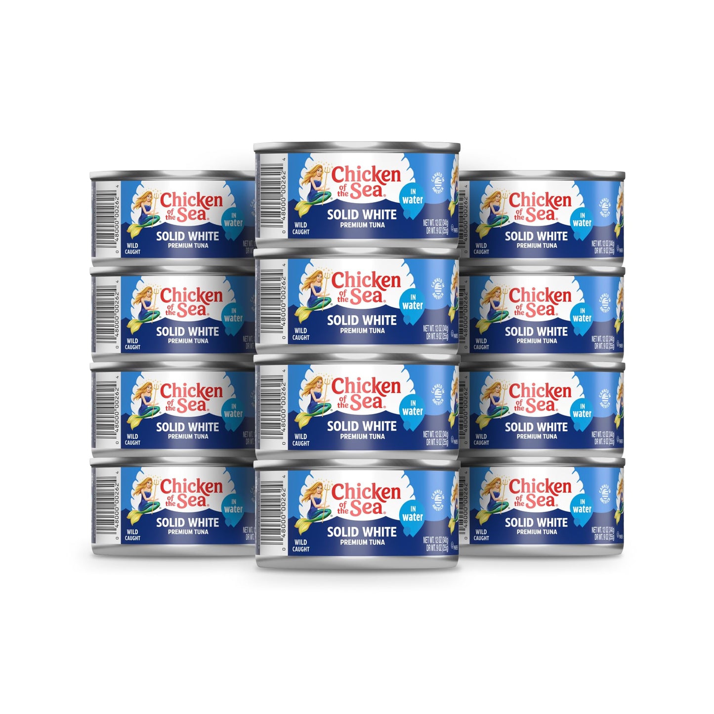 Chicken of the Sea Solid White enhanced Albacore Tuna in Water, Wild Caught Tuna, 12 oz. Can (Pack of 12)