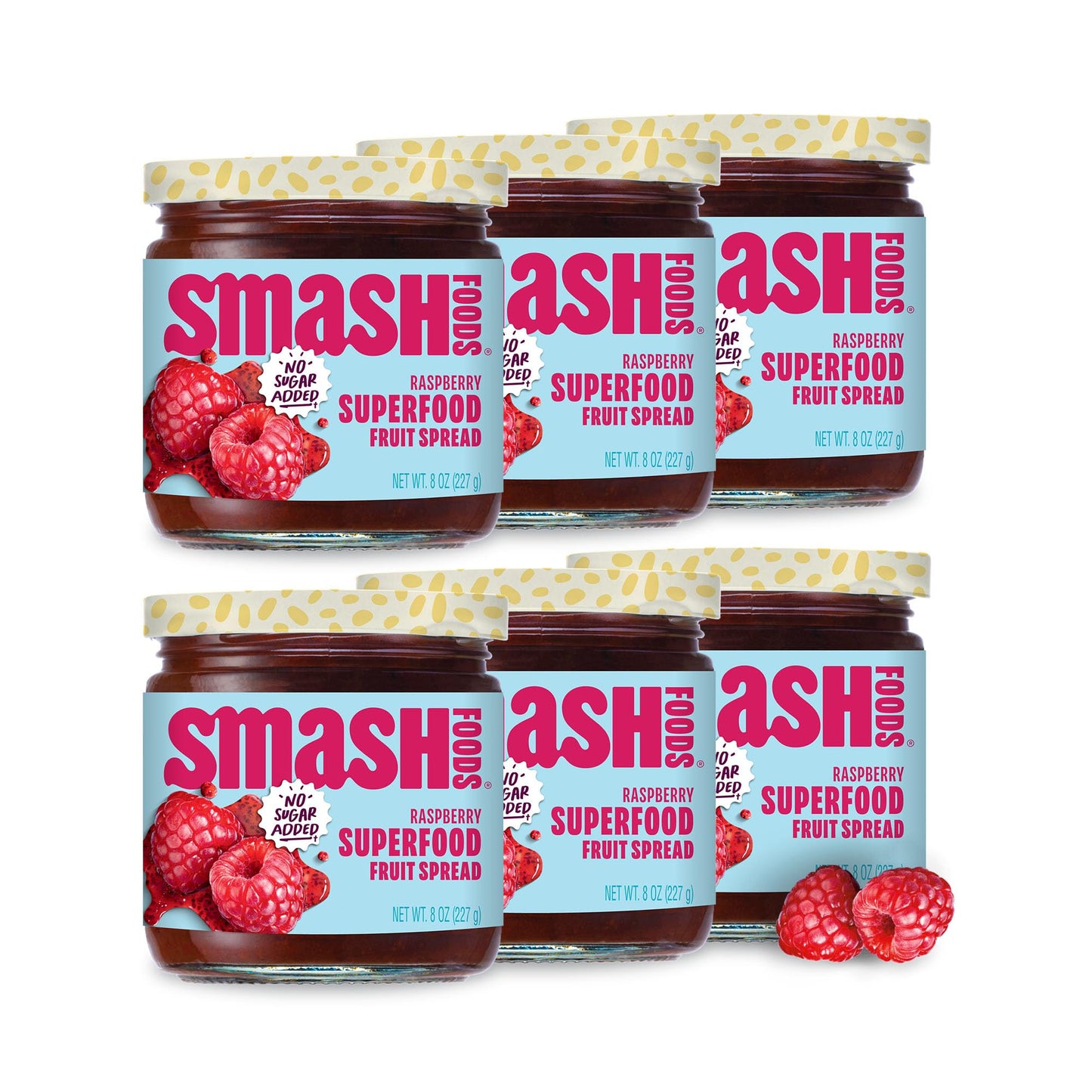 Chia Smash Raspberry Jam - No Sugar Added, Keto Friendly, Vegan - 6 Jars, 8oz