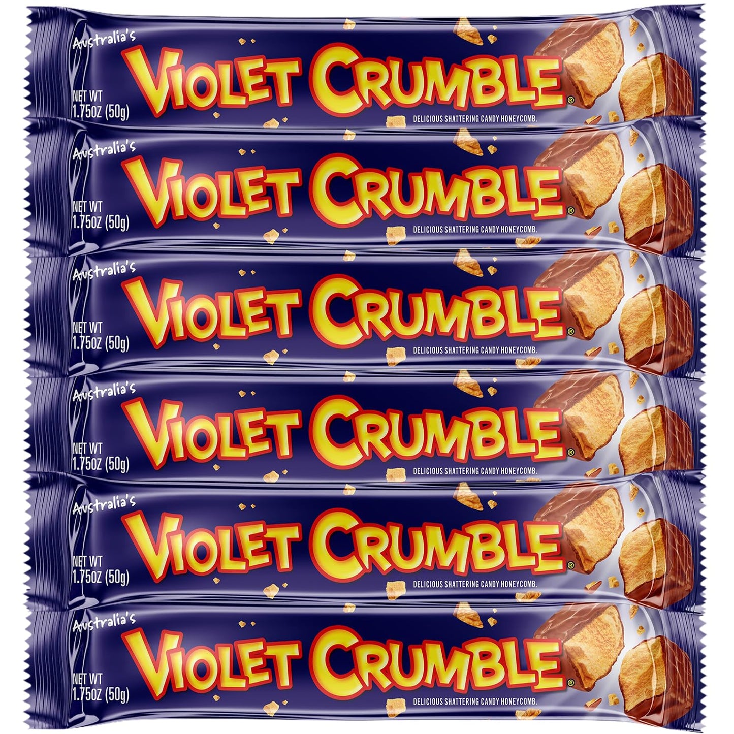 Violet Crumble Milk Chocolate Honeycomb Bars - 6-Pack - 1.76 oz Each - Made in Australia