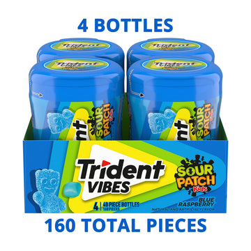 Trident Vibes SOUR PATCH KIDS Blue Raspberry Sugar Free Gum, 4-40 Piece Bottles (160 Total Pieces)