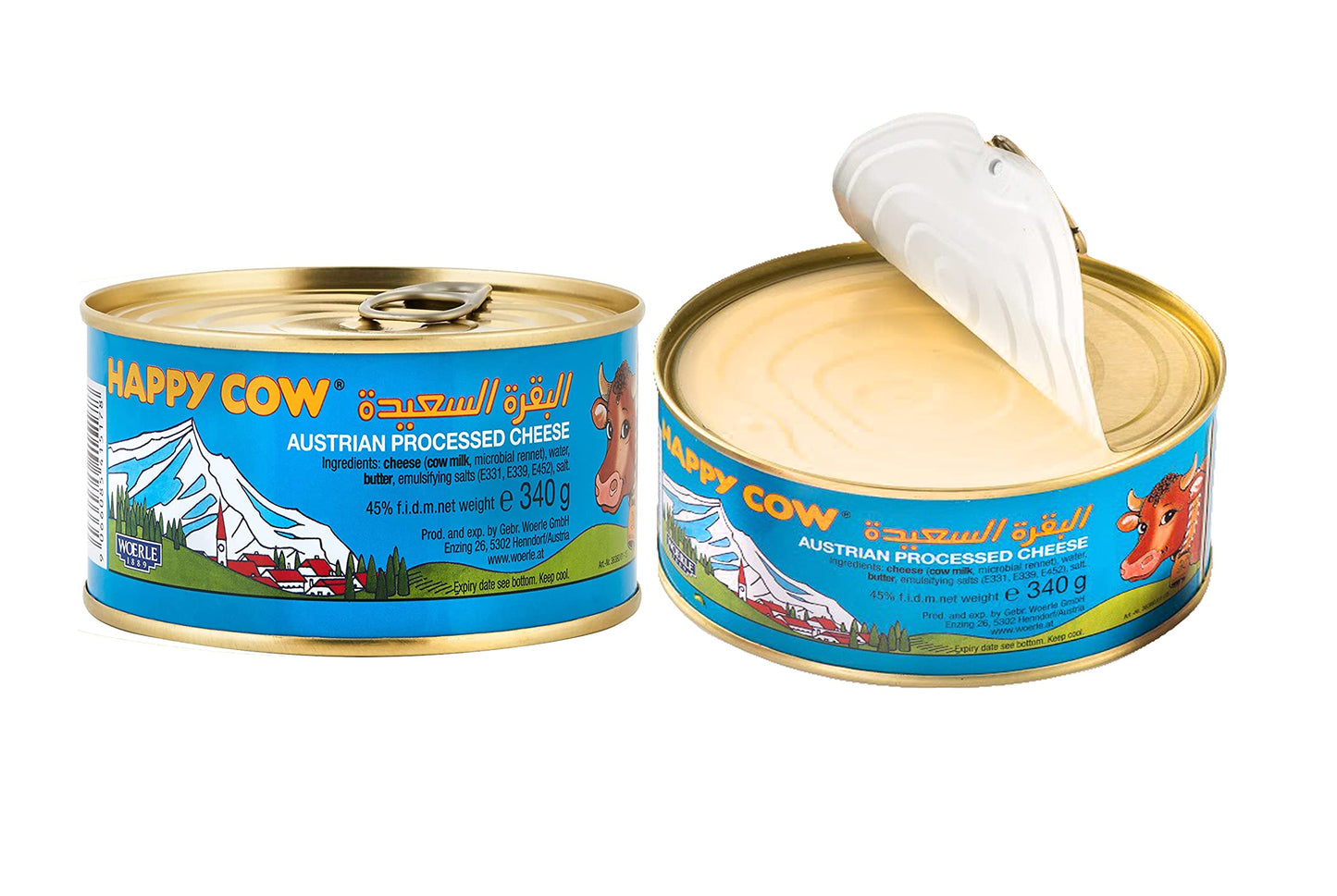Happy Cow Halal Austrian Processed Cheese, Rich Cheddar Flavor, 12 OZ (340g), Easy Open Can, Long Shelf Life