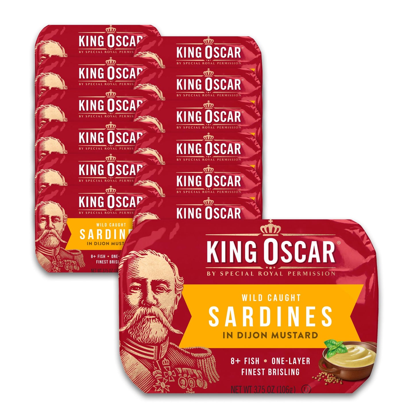 King Oscar Sardines in Dijon Mustard, Wild Caught, 3.75 Ounce Cans, Pack of 12