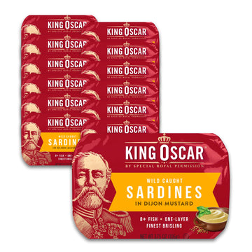 King Oscar Sardines in Dijon Mustard, Wild Caught, 3.75 Ounce Cans, Pack of 12