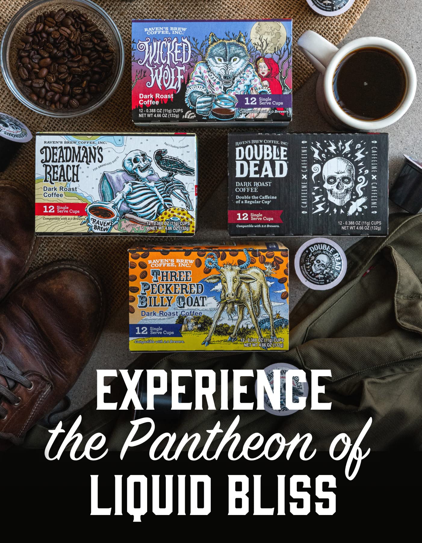 Raven’S Brew Coffee High Caffeine Dark Roast K-Cup Compatible Single Serve Pods — Three Peckered Billy Goat 12Ct