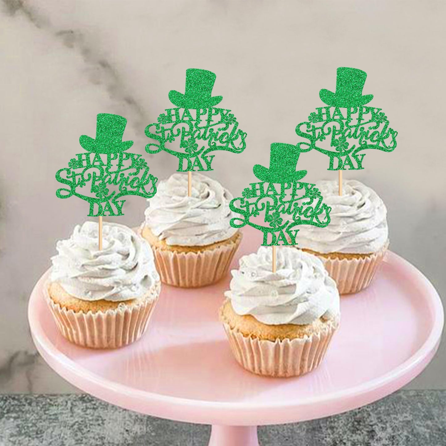 Ercadio 24 Pack Happy St Patrick'S Day Cupcake Toppers Happy St Patrick'S Day Cupcake Picks With Four Leaf For St.Patricks Day B