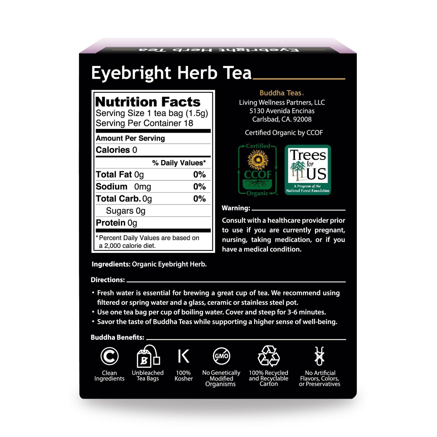 Buddha Teas Organic Eyebright Herb Tea - 18 Bleach-Free Tea Bags - OU Kosher, USDA Organic