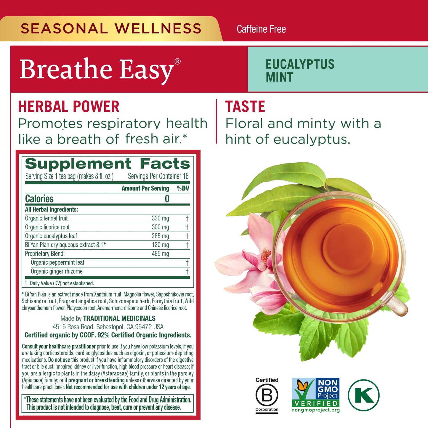 Traditional Medicinals Organic Seasonal Care Variety Pack Teas (Pack Of 6), Throat Coat + Echincea Plus + Breathe Easy , 96 Tea
