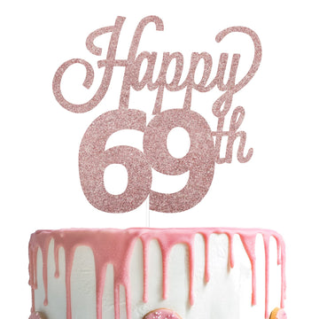 Lingteer Happy 69Th Birthday Cake Topper - Cheers To 69Th Birthday 69 Years Old Birthday Party Cake Decorations Sign.