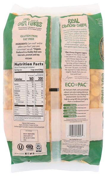 Natures Path Organic Corn Flakes Cereal, 26.4 oz Eco Pac Bags