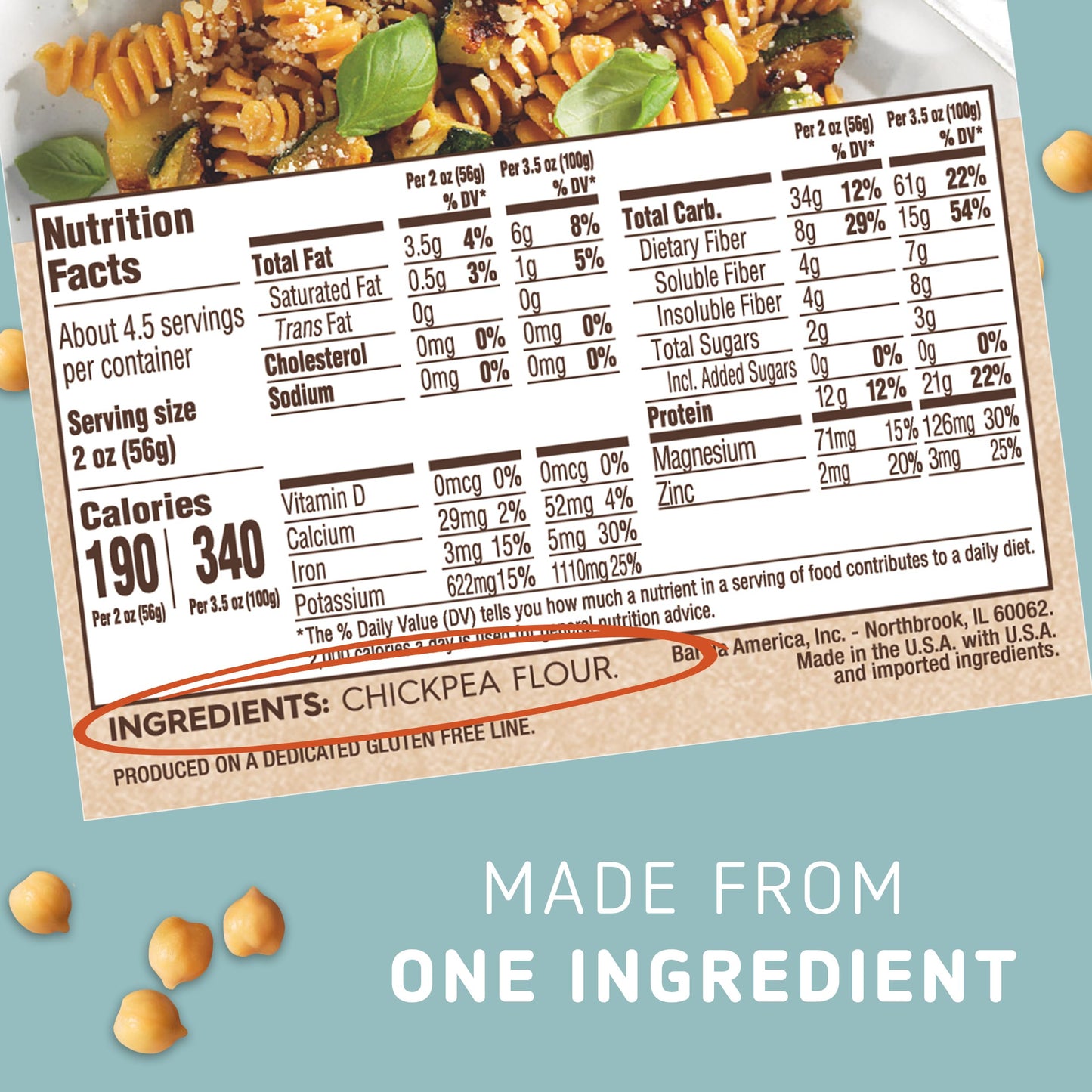 Barilla Chickpea Rotini Pasta, Vegan, Gluten Free, Non Gmo & Kosher - High Protein Pasta Made With Plant Based Protein, 8.8 Ounce (Pack Of 10)