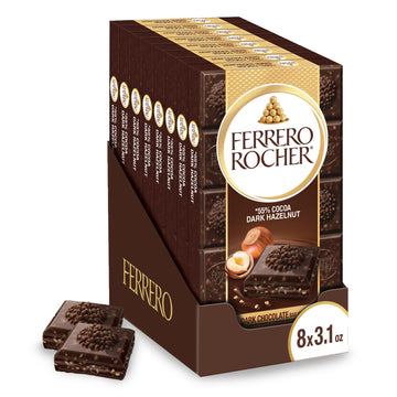 Ferrero Rocher Premium Chocolate Bars, 8 Pack, Dark Chocolate Hazelnut, Luxury Chocolate, Individually Wrapped Holiday Treats, 3.1 Oz Each