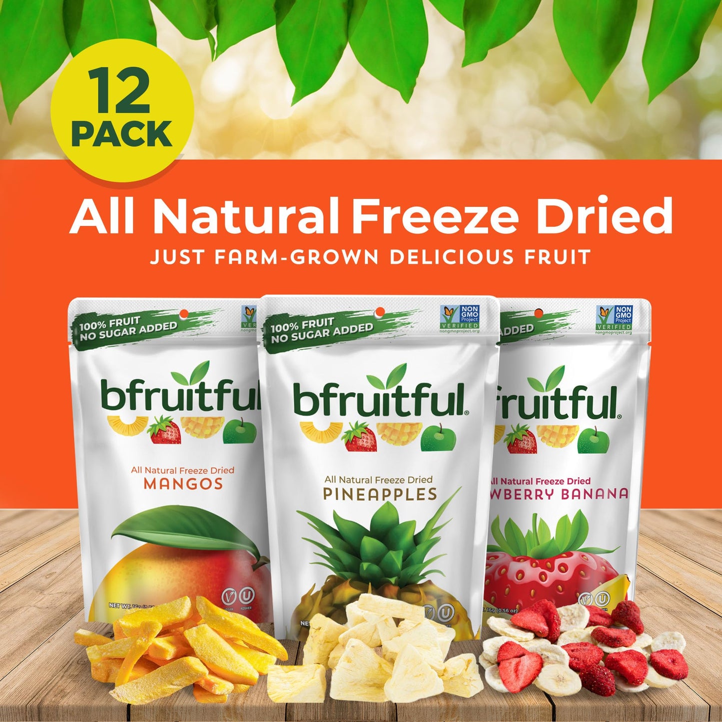Bfruitful Freeze-Dried Mangos, Strawberry Bananas, Pineapples Variety Pack, Freeze Dried Fresh Fruit Bites, Gluten Free, Vegan,