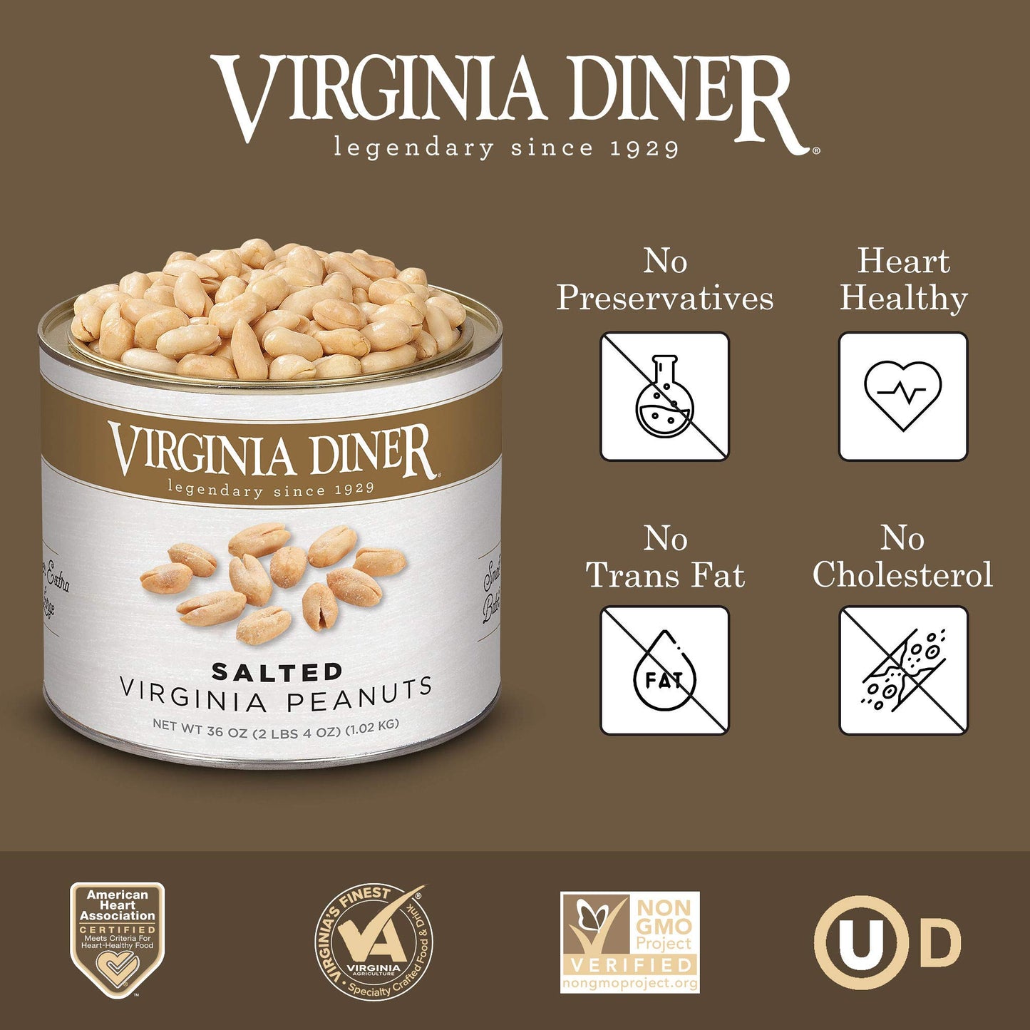 Virginia Diner - Gourmet Natural Extra Large Salted Virginia Peanuts, 36 Ounce