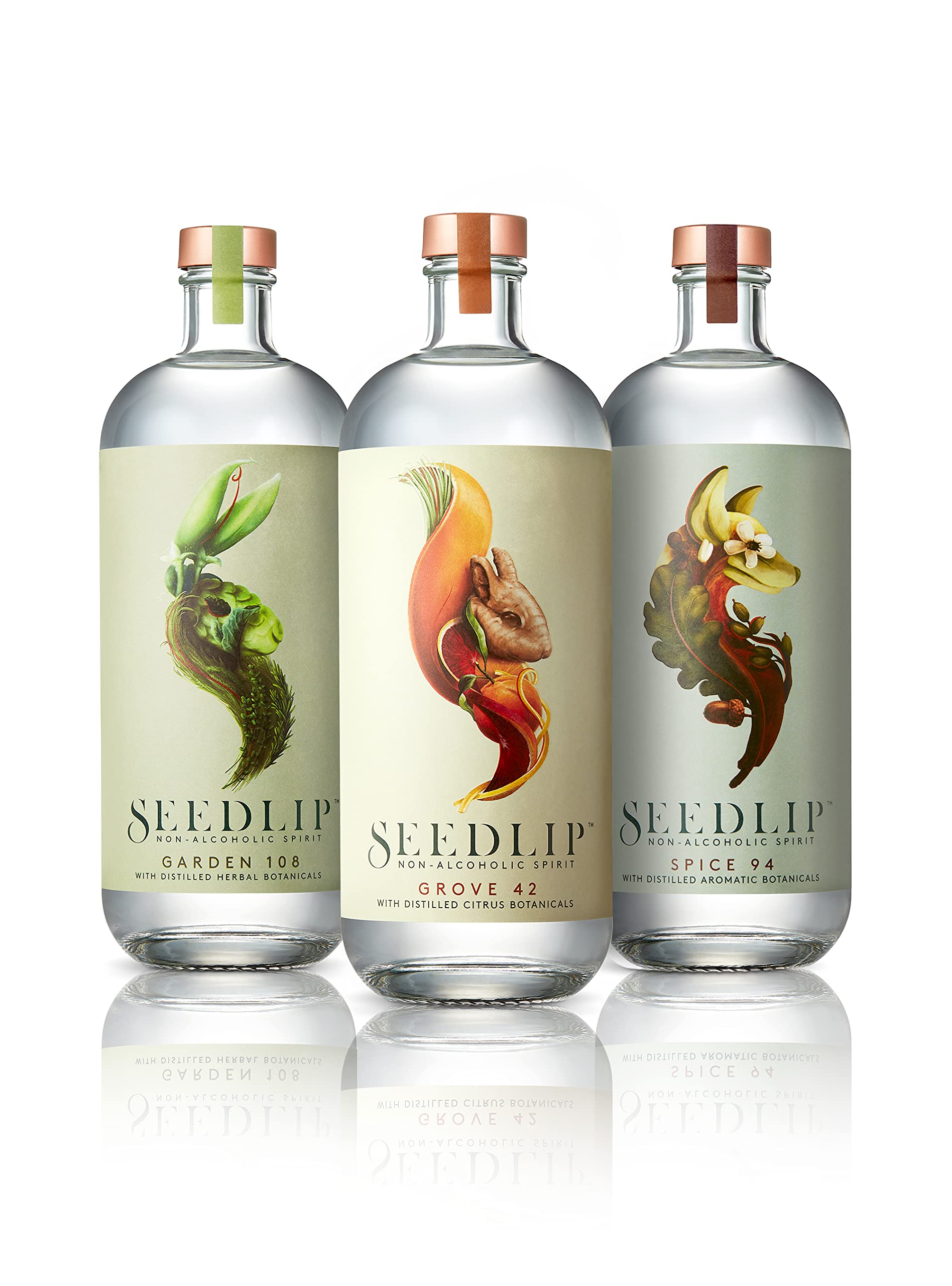 SEEDLIP Non-Alcoholic Spirits Trio Bundle - Grove 42, Garden 108, Spice 94 - 23.67 Fl Oz (Pack of 3)
