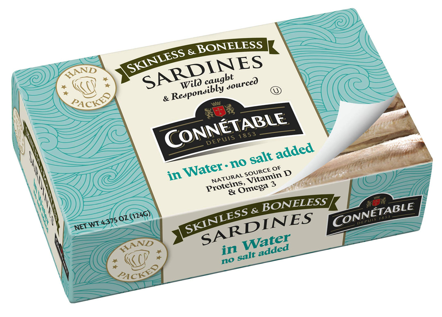 Sardines | Connetable | Sardines In Water | Skinless Boneless | No Salt Added | 4.375 Ounce | Pack Of 12