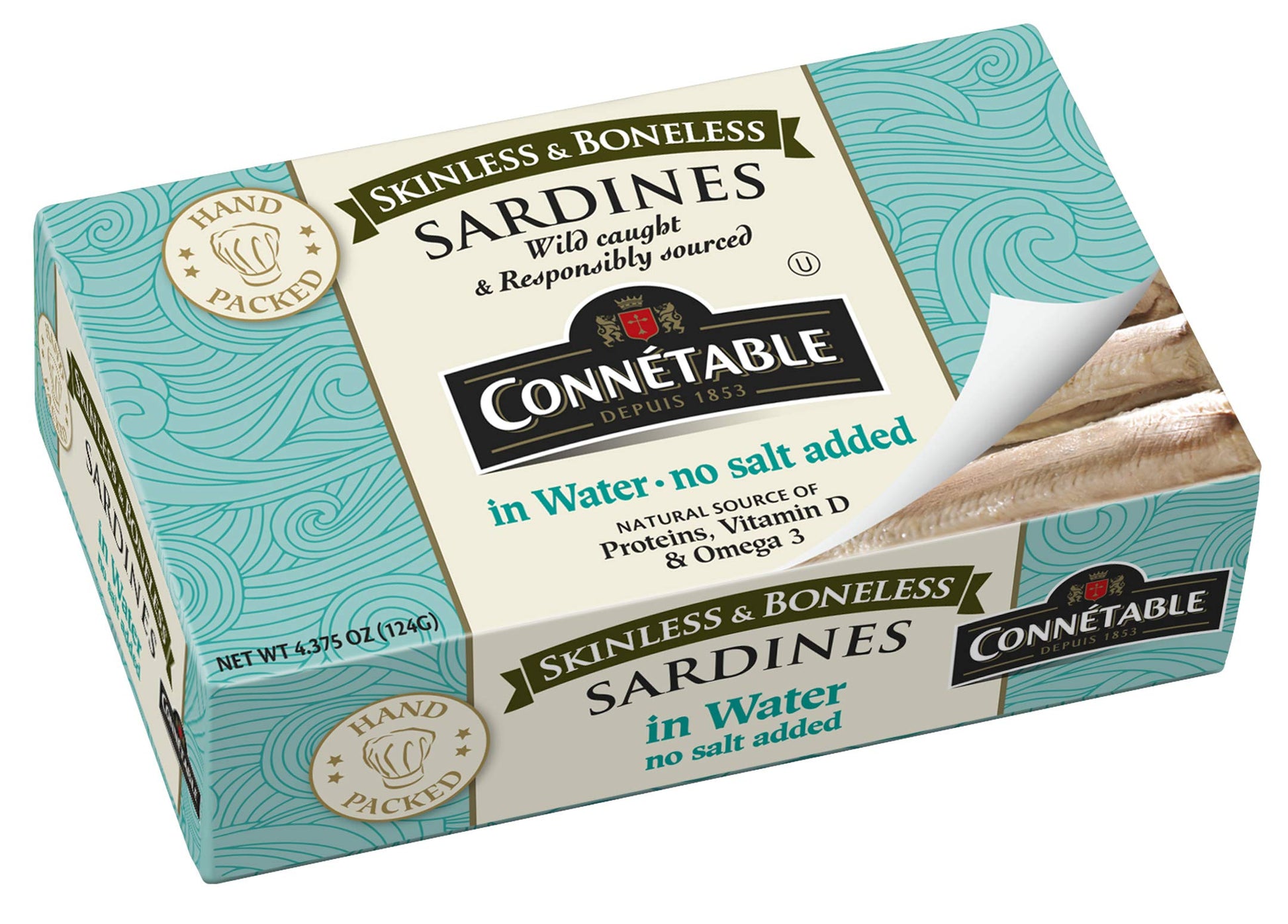Sardines | Connetable | Sardines In Water | Skinless Boneless | No Salt Added | 4.375 Ounce | Pack Of 12