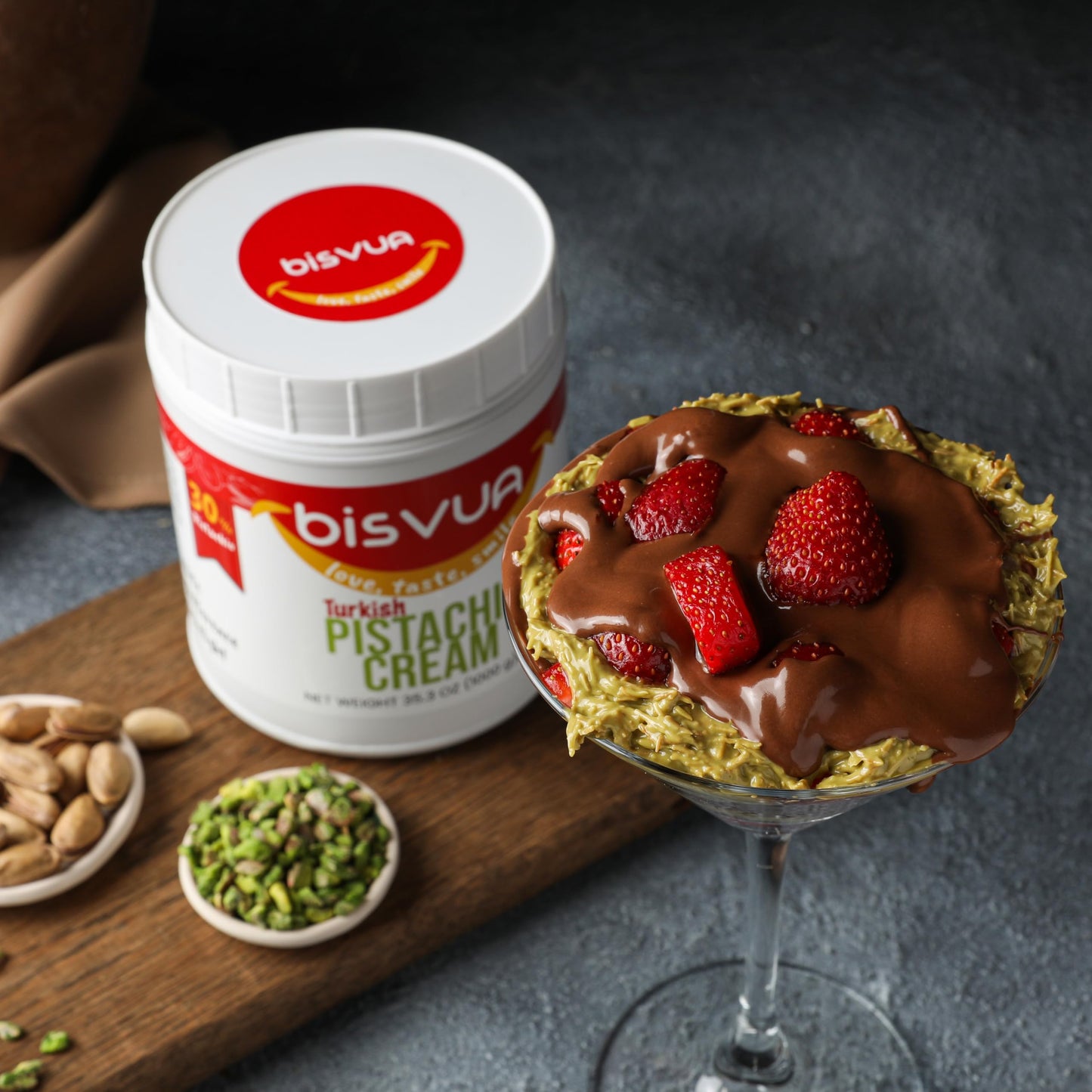 BISVUA enhanced Pistachio Cream (30%)  1 kg (2.2 lb.) - Pistachio Butter & Spread - Perfect for Viral Dubai Chocolate Bar Kit - Kataifi  Ice Cream  Versatile Butter for Desserts  Breakfast
