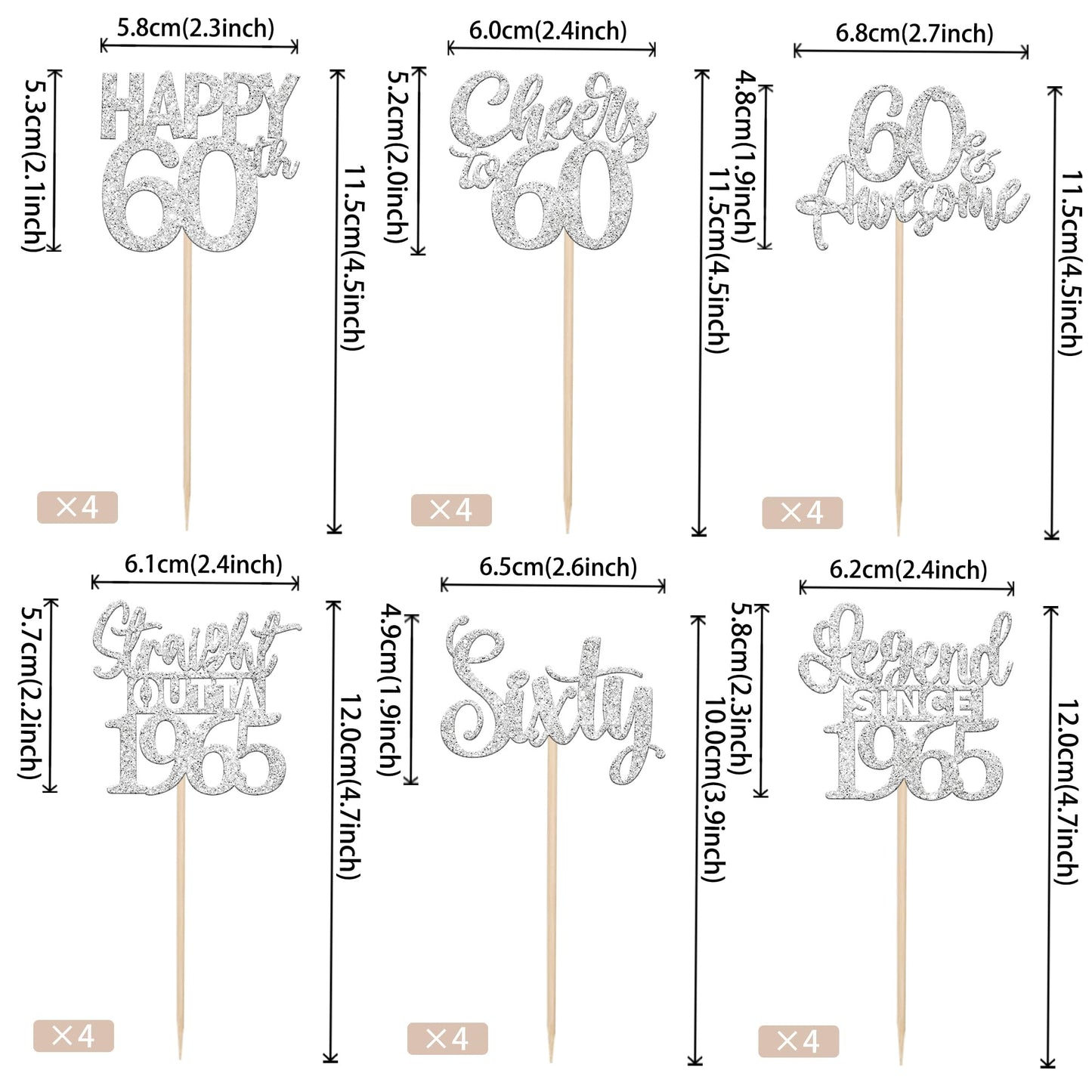 24Pcs Happy 60Th Birthday Cupcake Toppers Sixty Straight Outta 1965 Cupcake Picks Cheers To 60 Lengend Since 1965 Cake Decoratio