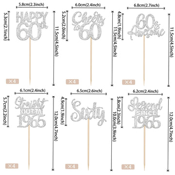 24Pcs Happy 60Th Birthday Cupcake Toppers Sixty Straight Outta 1965 Cupcake Picks Cheers To 60 Lengend Since 1965 Cake Decoratio