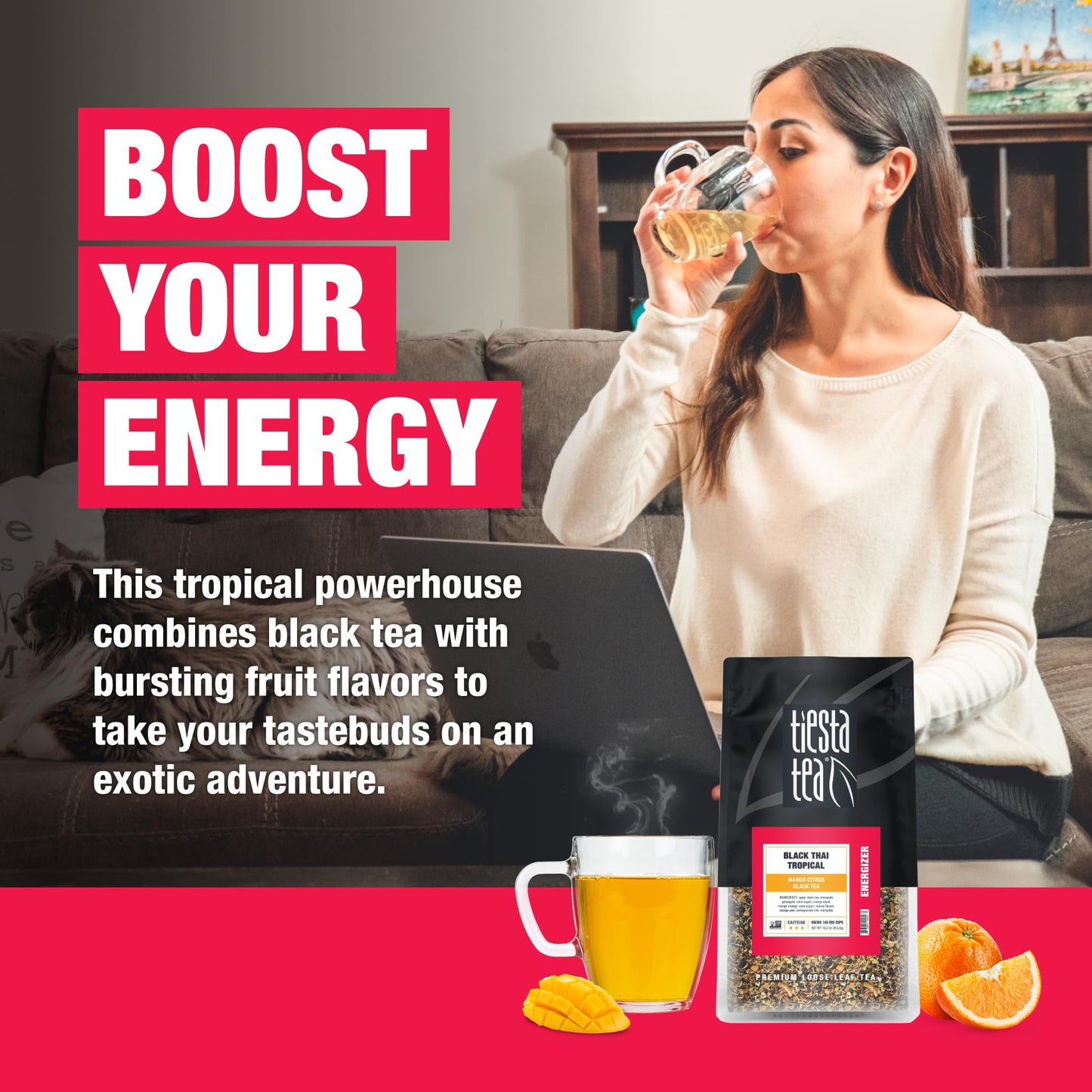 Tiesta Tea - Black Thai Tropical | Loose Leaf | Mango Citrus Black Tea | Premium Blend | Caffeinated | Make Hot Or Iced Brews Up To 200 Cups | 16 Ounce Resealable Bulk Pouch