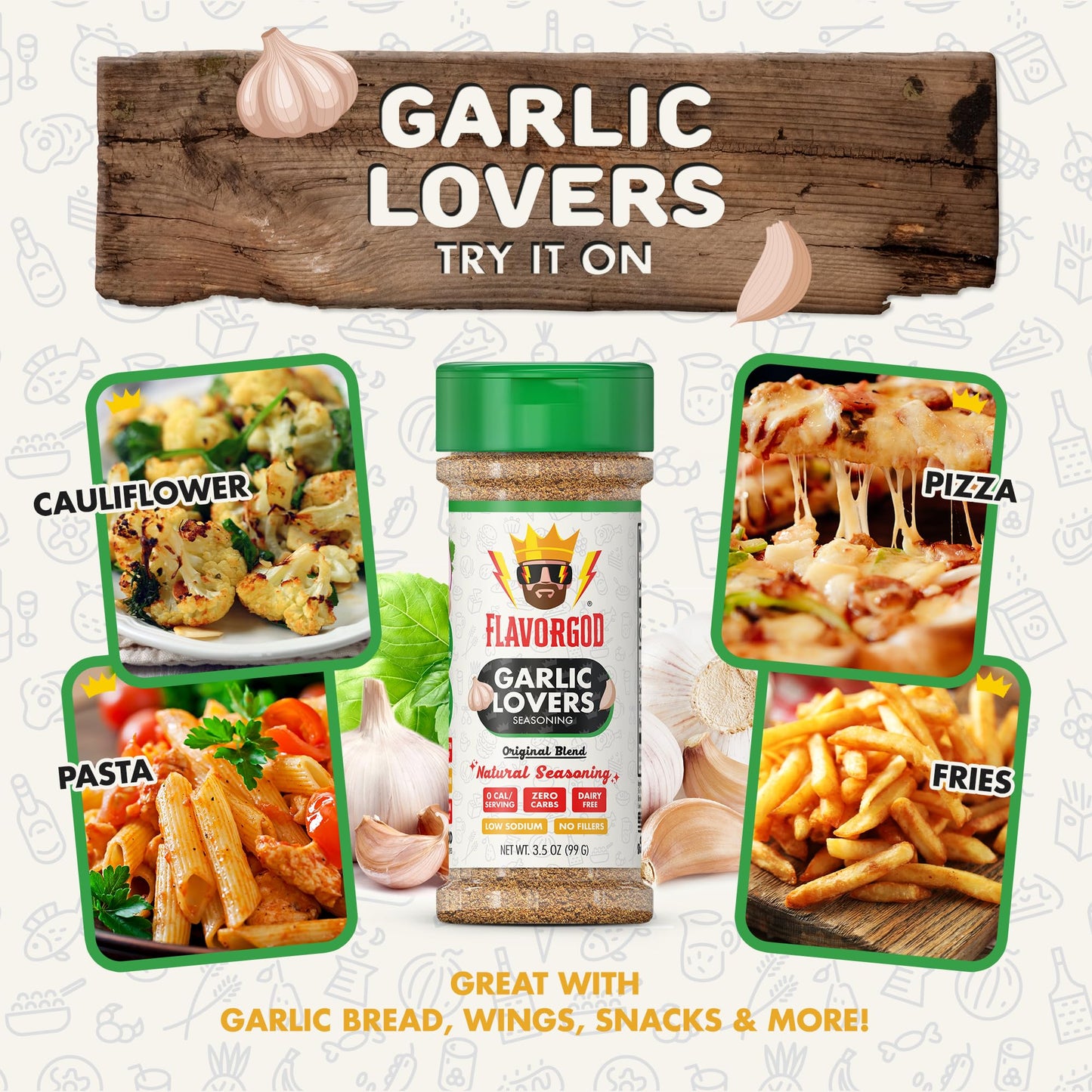 Flavor God Garlic Lovers Seasoning Mix - Natural Spice Blend for Grilling, Vegan, Gluten & Dairy Free, Large (Pack of 2)