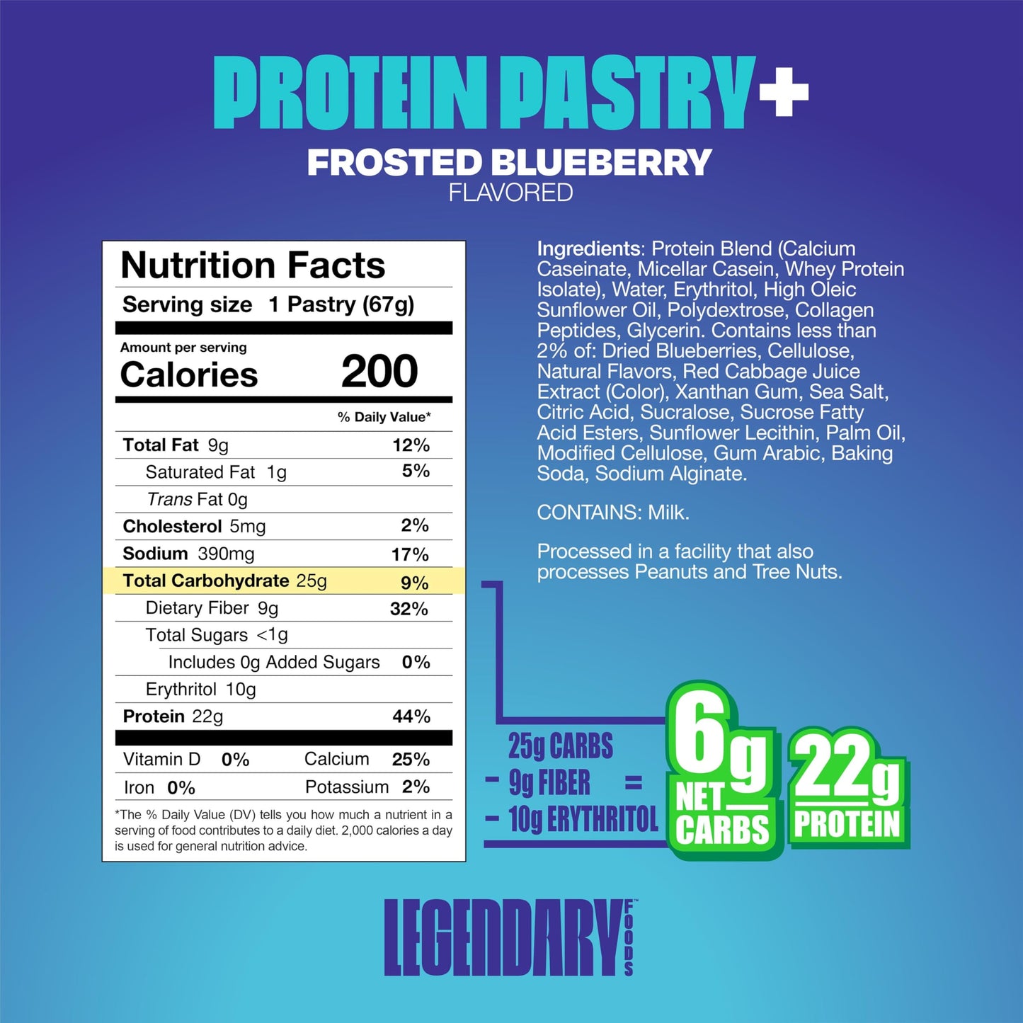 Legendary Foods 22g Protein Pastry 0g Added Sugar, Low Carb, Gluten Conscious, Keto Snack, Ideal for Glucose Management, Include
