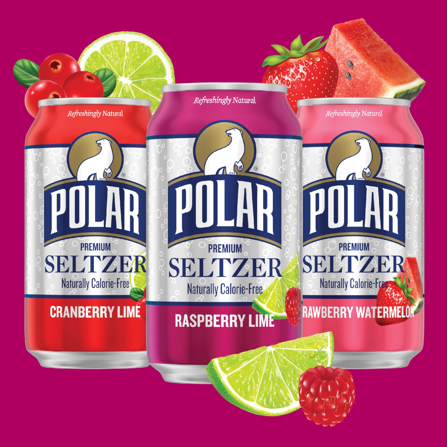 POLAR Seltzer Water Berries Variety Pack, 12 fl oz cans, 18 pack, Model 10161318