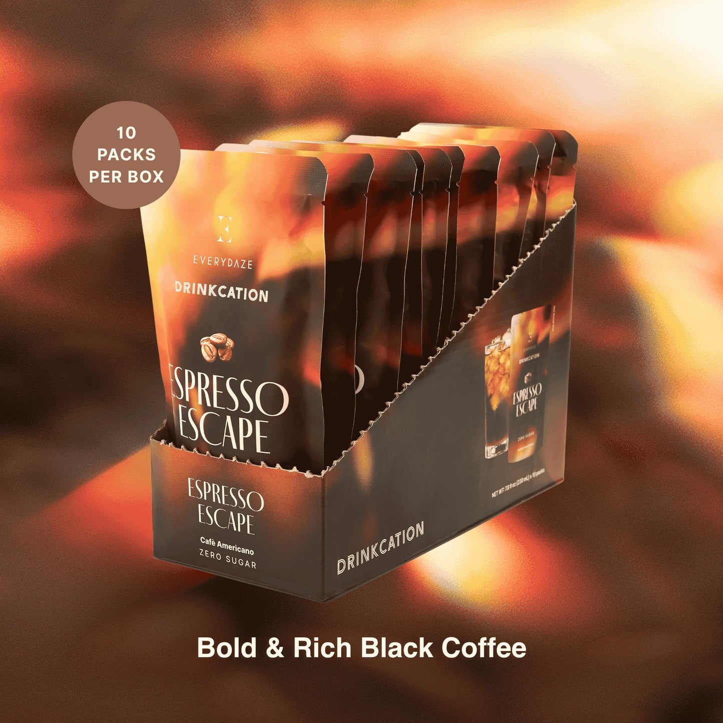 E EVERYDAZE Ready to Drink Liquid Coffee, Zero Sugar Espresso Escape, Medium Roast, 7.8 Fl Oz Pouches, Pack of 10