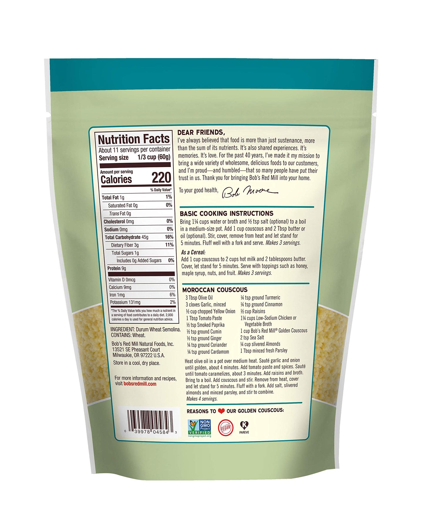 Bobs Red Mill Golden Couscous, 24 oz (Pack of 1) - Non-GMO, Vegan, Kosher