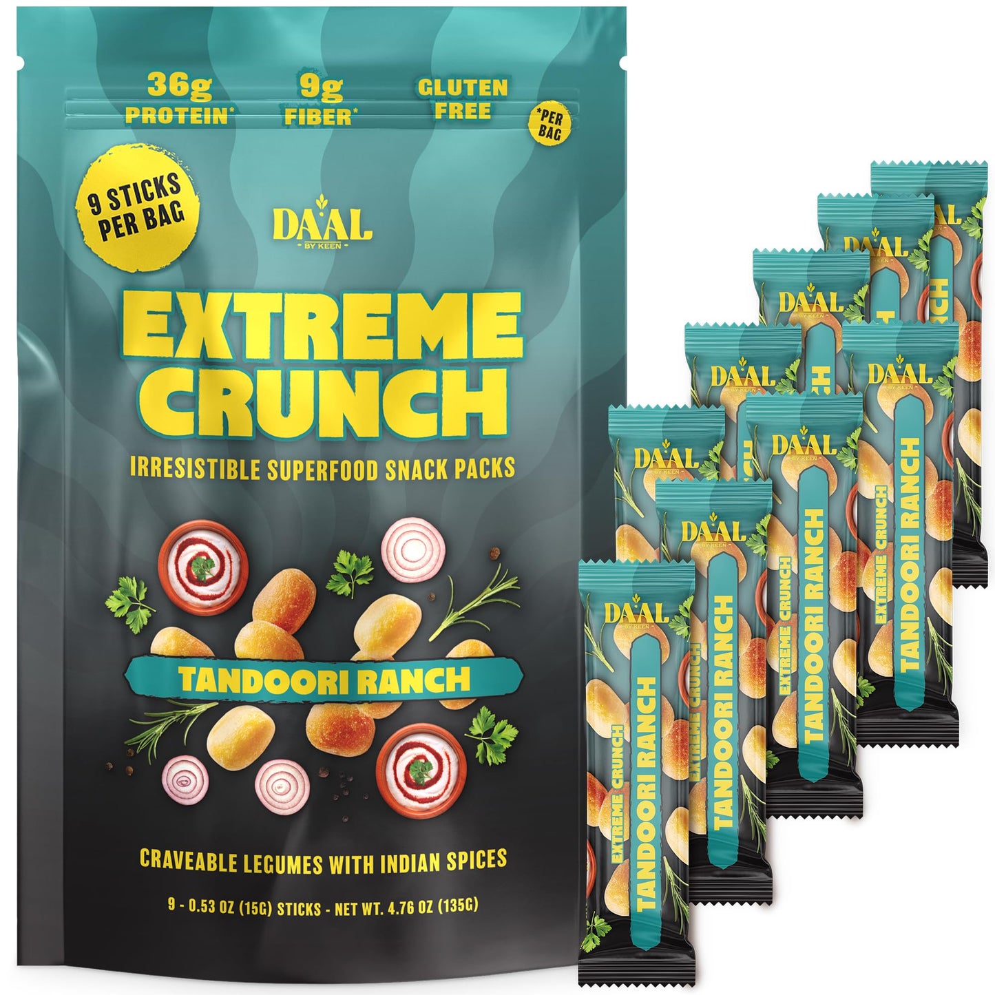 Daal By Keen Crunchy Mung Bean Snacks - Tandoori Ranch - Plant-Based Protein, High Fiber, Gluten-Free, Nut-Free - Mix into Salad