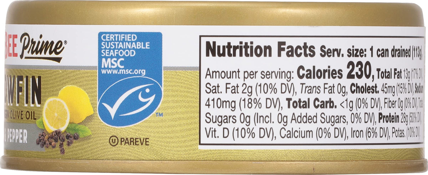 Bumble Bee Yellowfin Tuna in Extra Virgin Olive Oil, 5 oz Can, Wild Caught, Non-GMO, MSC Certified, 28g Protein per Serving
