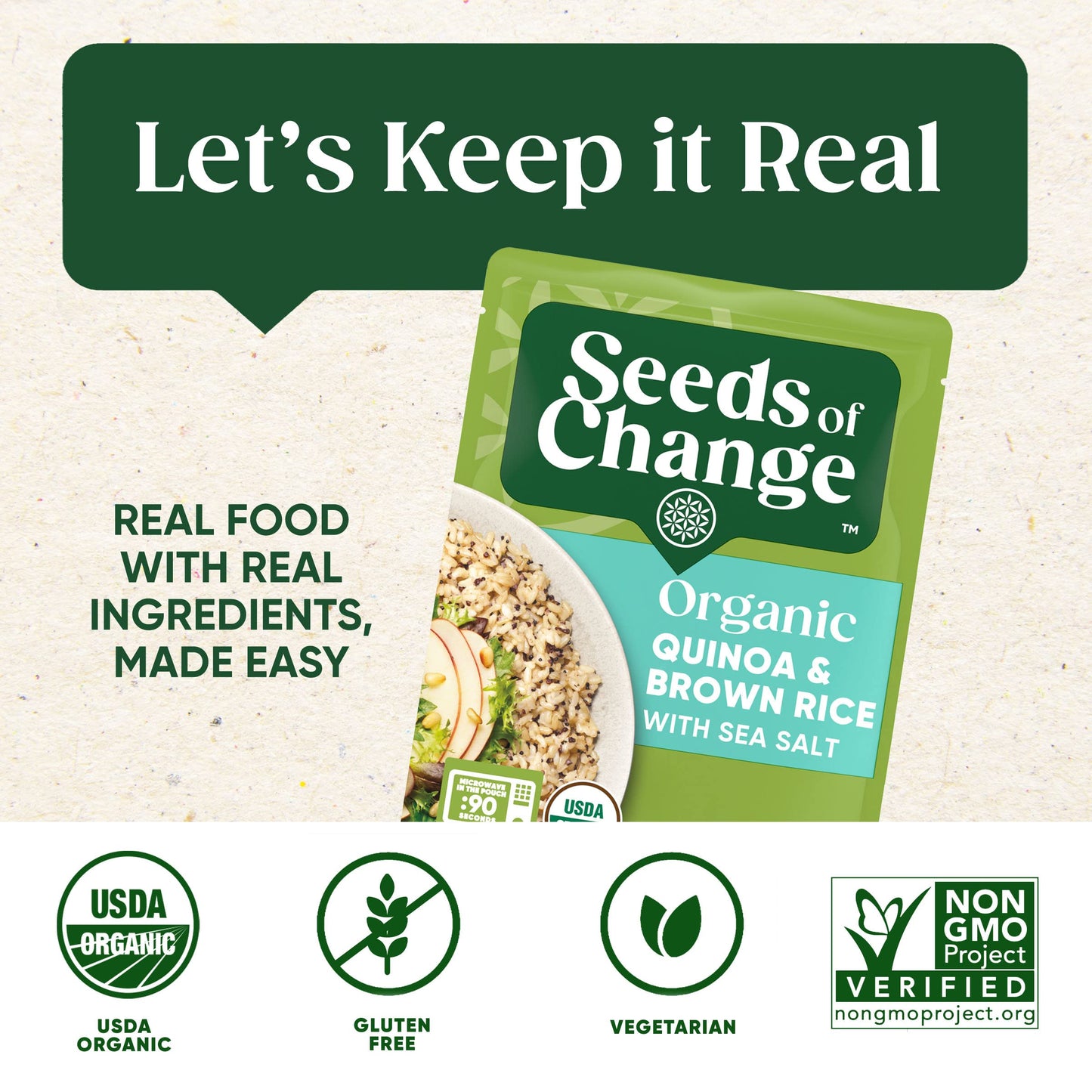 Seeds of Change Organic Quinoa & Brown Rice with Sea Salt, Good Source of Fiber, No Artificial Ingredients, Vegetarian Friendly,