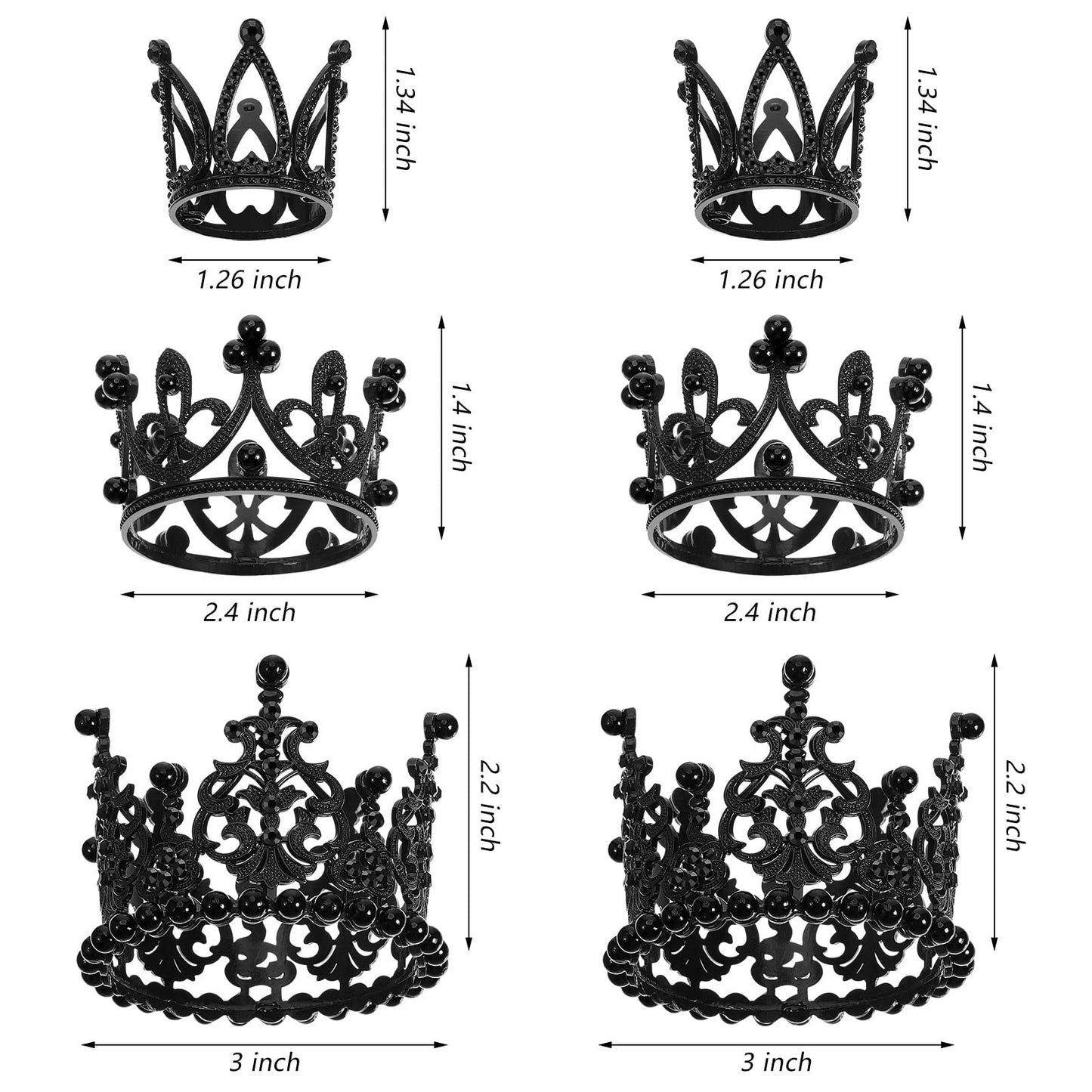 Moxweyeni 6 Pcs Crown Cake Topper Set, Artificial Pearl & Rhinestone, Small Tiara for Birthday, Wedding, Baby Shower, Black