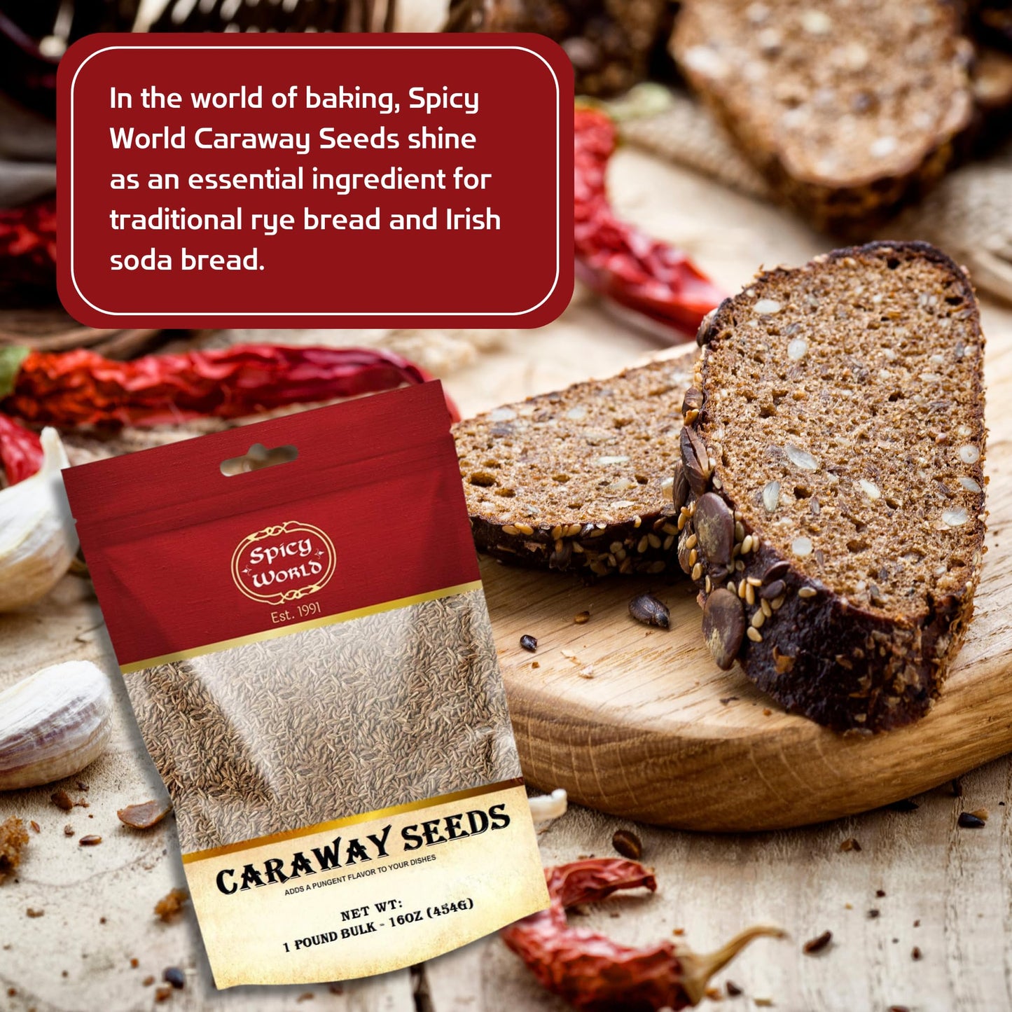 Spicy World Caraway Seeds 1 Lb Bulk Bag (16Oz) | Premium Whole Caraway Seeds For Rye Bread, Sauerkraut & Cooking | Aromatic Gourmet Caraway Spice
