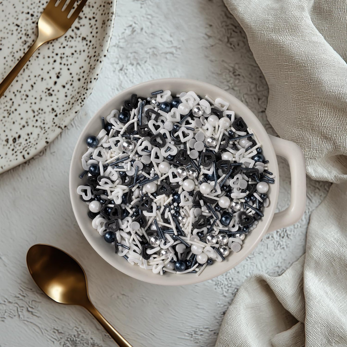 Black And White Heart Sprinkles For Cake Decorating 4.23Ounce - Sugar Mix Contains Heart & Silver Pearl Sprinkles For Cupcake To